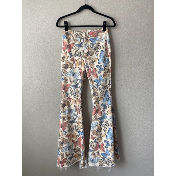 Free People We The Free Just Float On Flare Leg Jeans Butterfly Print - Picture 3 of 10
